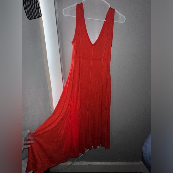 Anthropologie Maeve Women's Midi Swing Dress Orange Double-V Neck - Picture 1 of 7